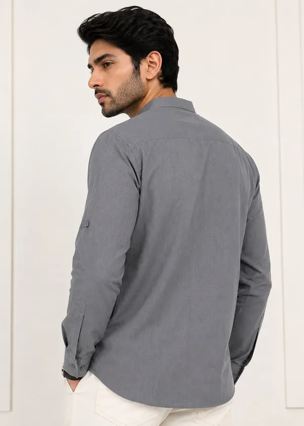 Grey___Mandarin_Collar_Casual_Short_Kurta_for_Men