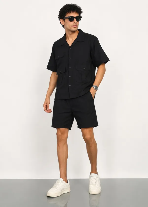 Black_Short_Sleeve_Shirt_And_Shorts_Co-Ord_Set_For_Men