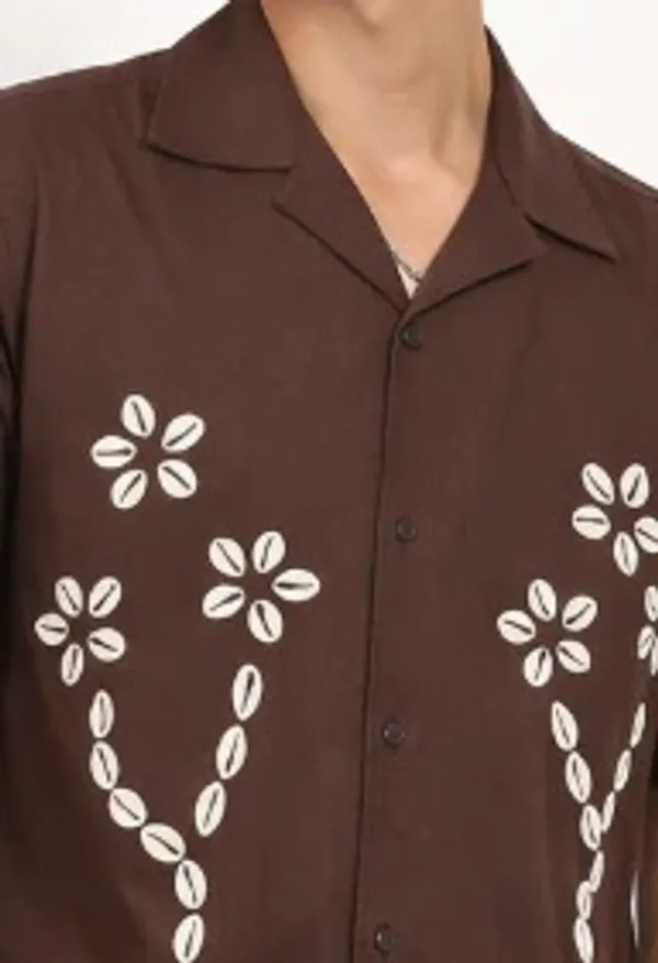 Brown_Floral_printed_Short_Sleeve_Shirt_for_Men
