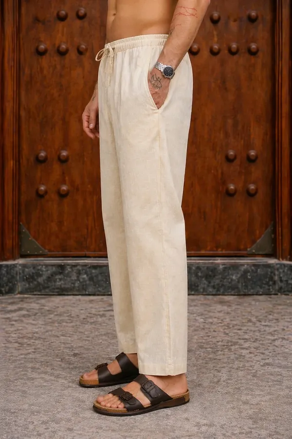 Cream___Drawstring_Straight_Fit_Pants_for_Men