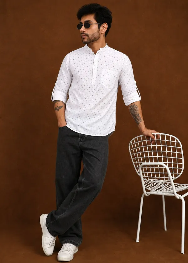 White___Dobby_Mandarin_Collar_Kurta_for_Men