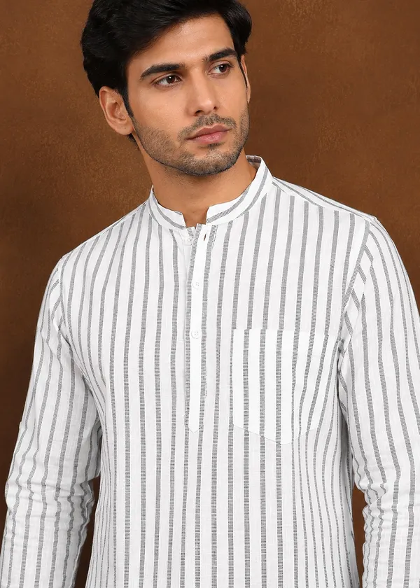 White_And_Grey_Striped_Slim_Fit_Casual_Shirt_For_Men
