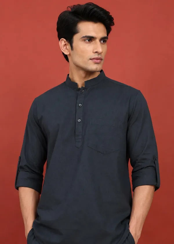 Black___Mandarin_Collar_Kurta_Pyjama_Set_for_Men