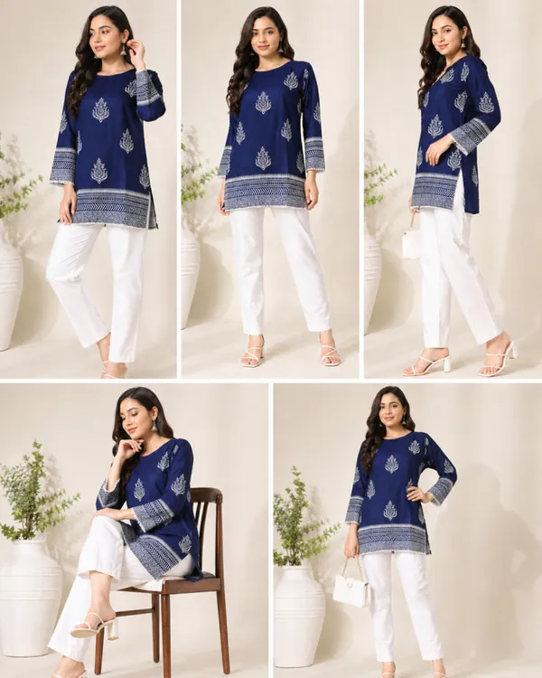 Navy_Blue_Printed_Short_Kurti_for_Women