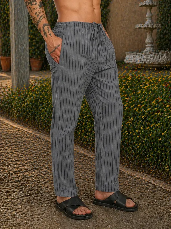 Grey_Striped_Drawstring_Casual_Trousers_for_Men