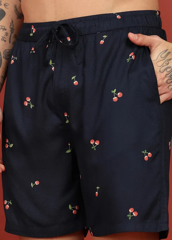 Navy_Blue_Cherry_Printed_Drawstring_Shorts_for_Men