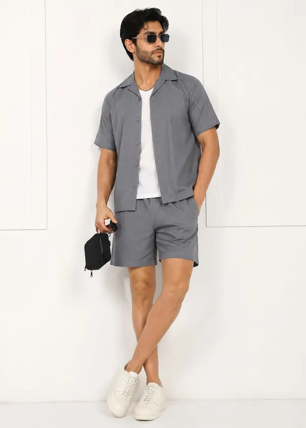 Grey___Matching_Shirt_And_Shorts_Set_For_Men