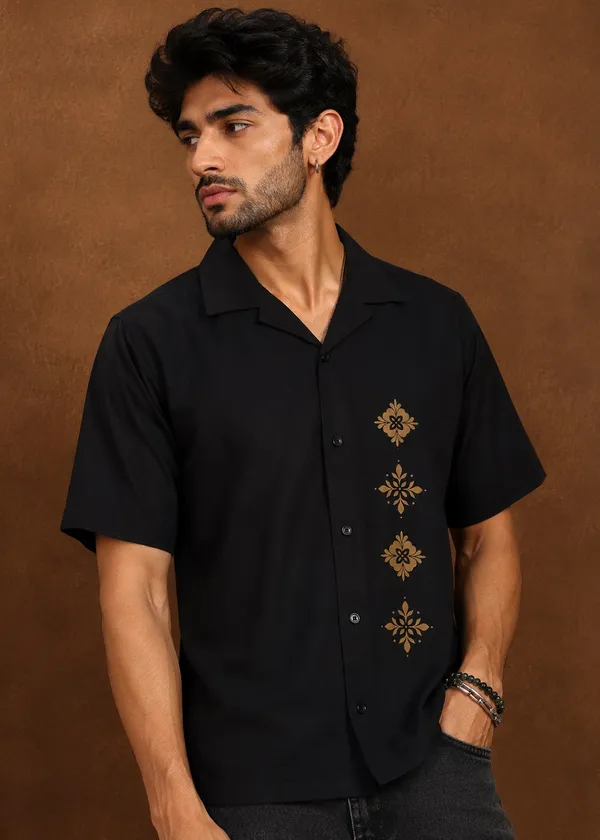 Black___Floral_printed_Short_Sleeve_Shirt_for_Men
