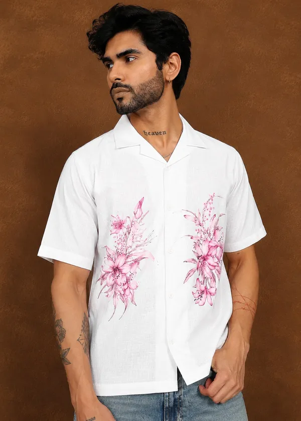 White_Floral_Printed_Short_Sleeve_Shirt_for_Men