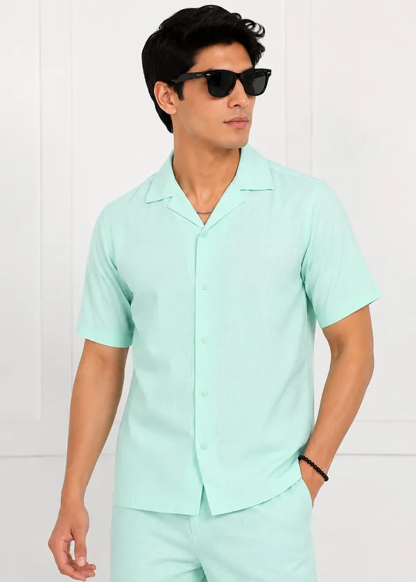 Mint_Green_Linen_Shirt_And_Shorts_Co-Ord_Set_For_Men