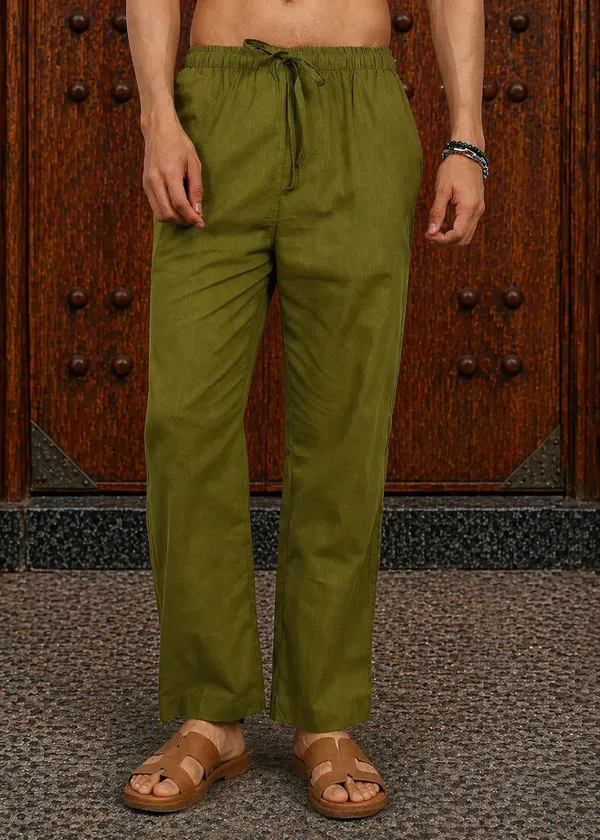 Olive_Green___Drawstring_Straight_Fit_Pants_for_Men