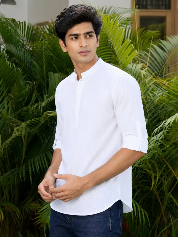White___Mandarin_Collar_Short_Kurta_for_Men