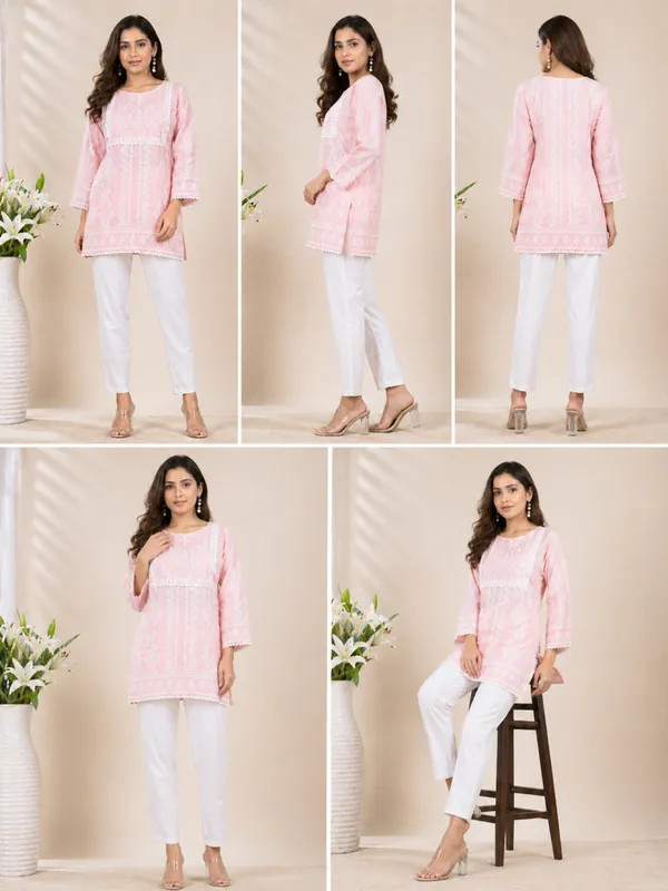 Peach_Printed_Short_Kurti_for_Women