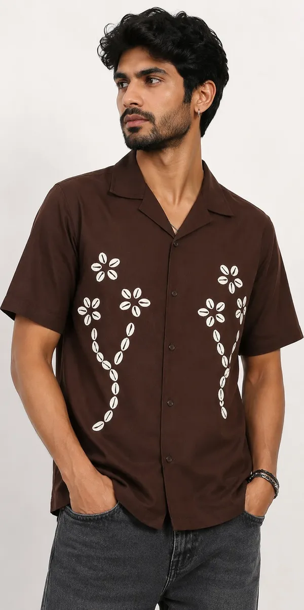 Brown_Floral_printed_Short_Sleeve_Shirt_for_Men