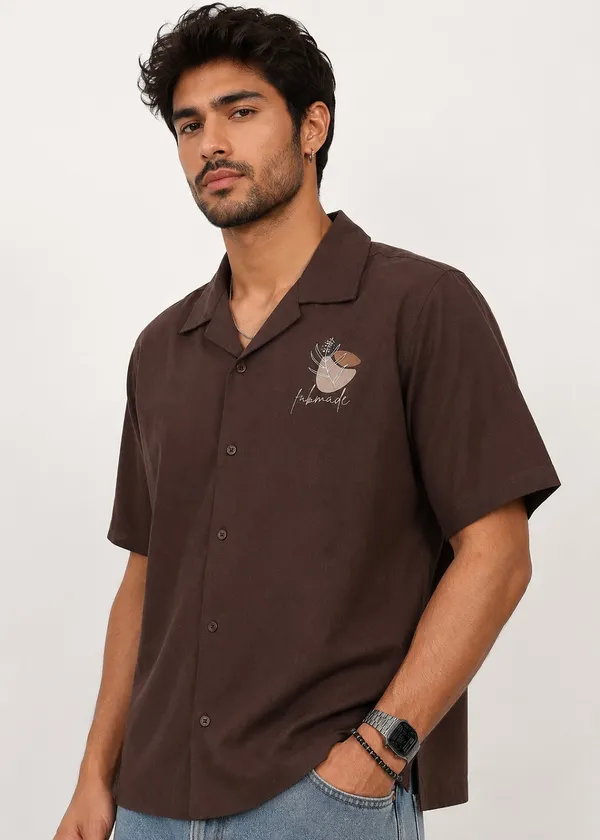 Brown_printed_Short_Sleeve_Shirt_for_Men