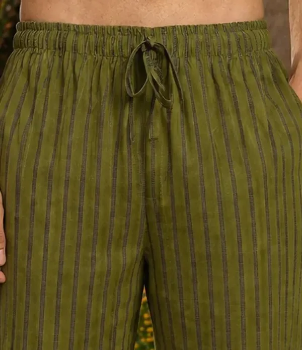 Olive_Green_Striped___Drawstring_Pants_for_Men
