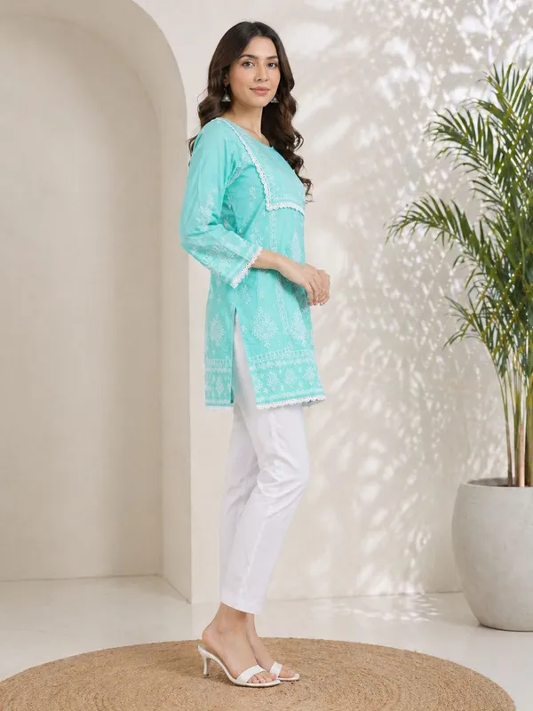 Sea_Green_Printed___Short_Kurti_for_Women
