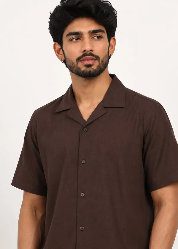 Brown_Short_Sleeve_Camp_Collar_Shirt_for_Men
