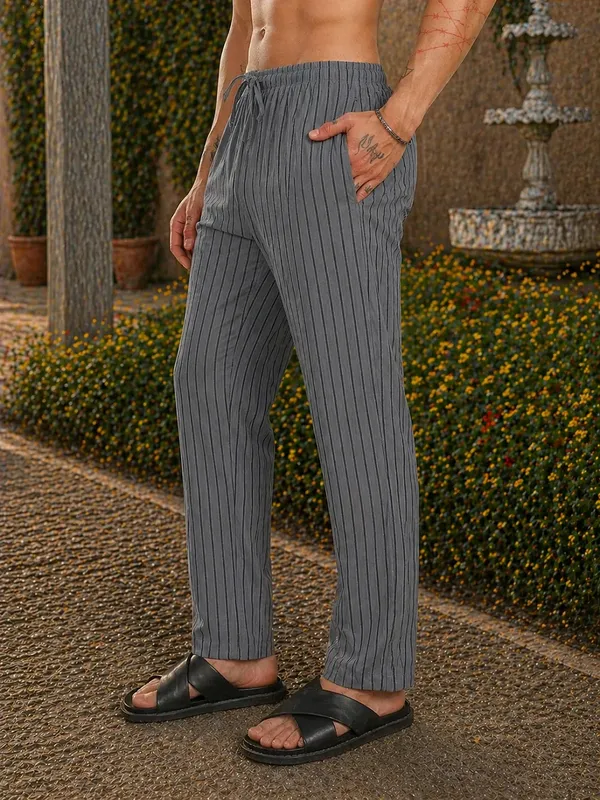 Grey_Striped_Drawstring_Casual_Trousers_for_Men