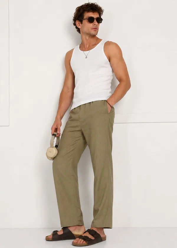 Olive_Green_Drawstring_Straight_Fit_Pants_for_Men