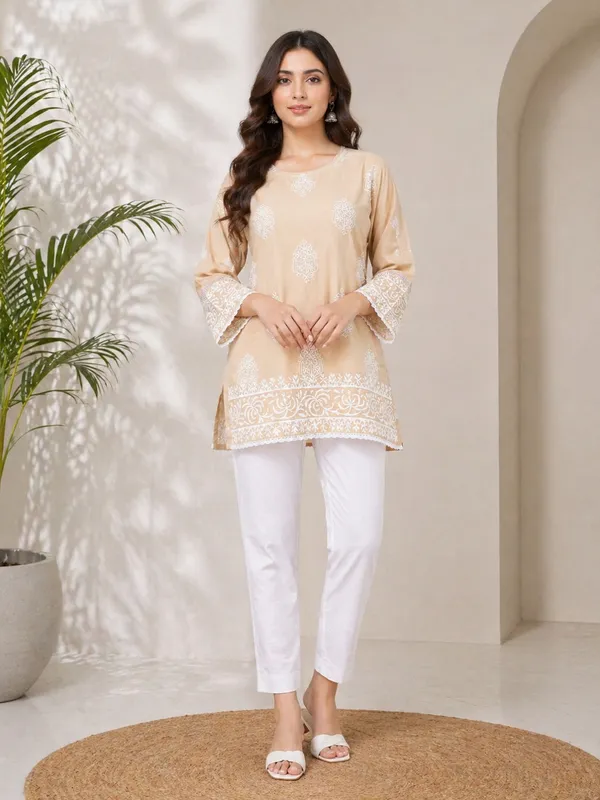 Beige_Printed___Short_Kurti_for_Women