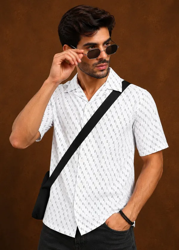 White_Printed_Short_Sleeve_Casual_Shirt_for_Men