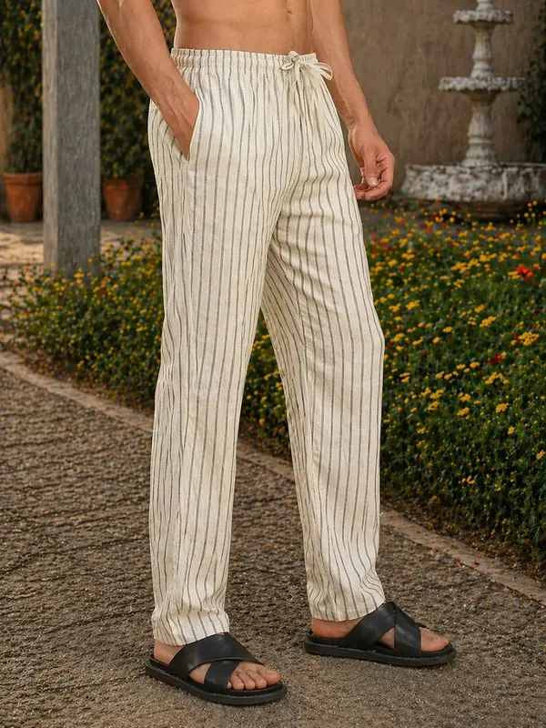 Beige_Striped_Relaxed_Fit_Drawstring_Lounge_Pants_for_Men