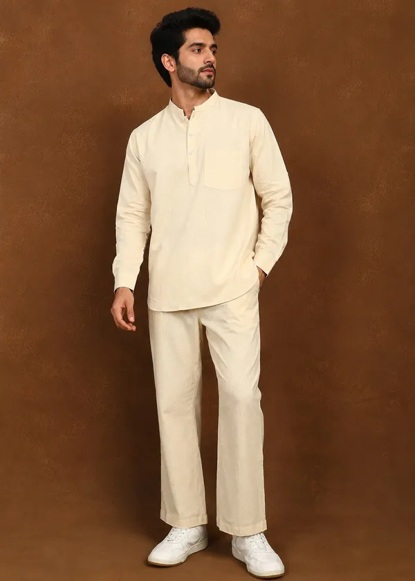 Beige___Mandarin_Collar_Kurta_Pyjama_Set_for_Men