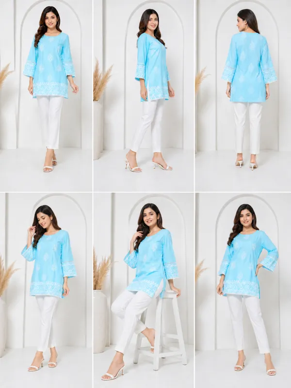 Sky_Blue_Printed__Short_Kurti_for_Women