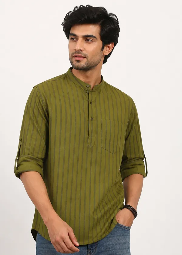 Olive_Green_Striped___Kurta_for_Men
