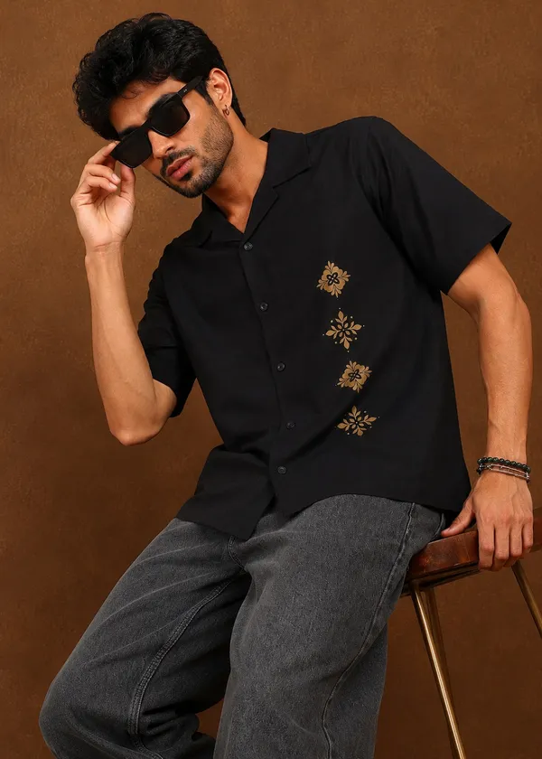 Black___Floral_printed_Short_Sleeve_Shirt_for_Men