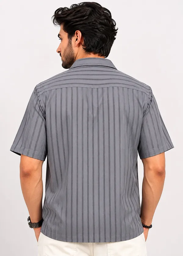 Grey_Striped_Short_Sleeve_Shirt_for_Men