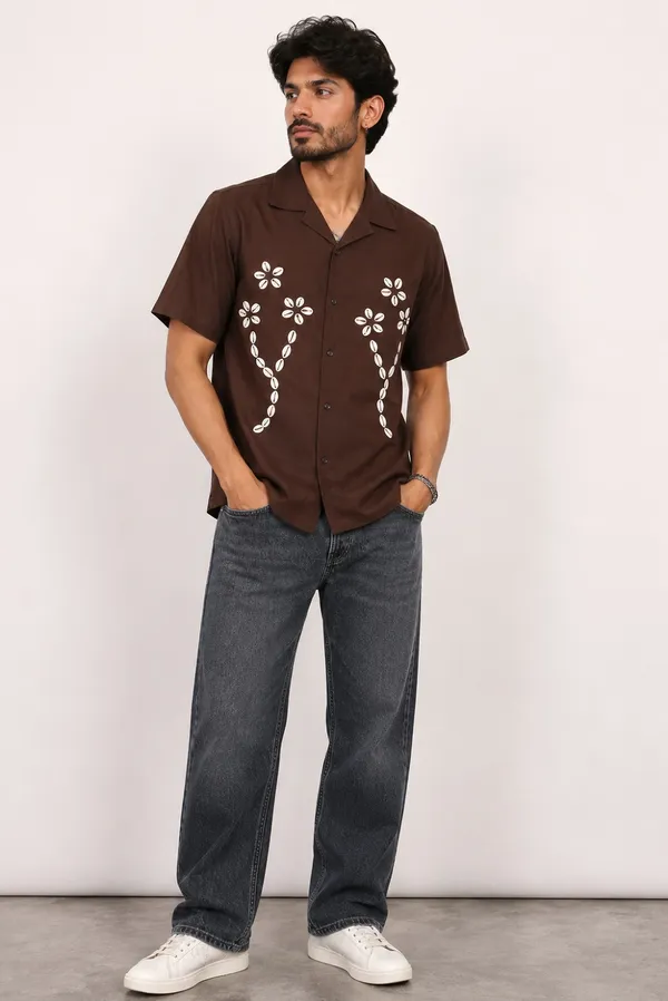Brown_Floral_printed_Short_Sleeve_Shirt_for_Men