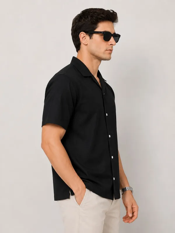 Black___Camp_Collar_Short_Sleeve_Shirt_for_Men
