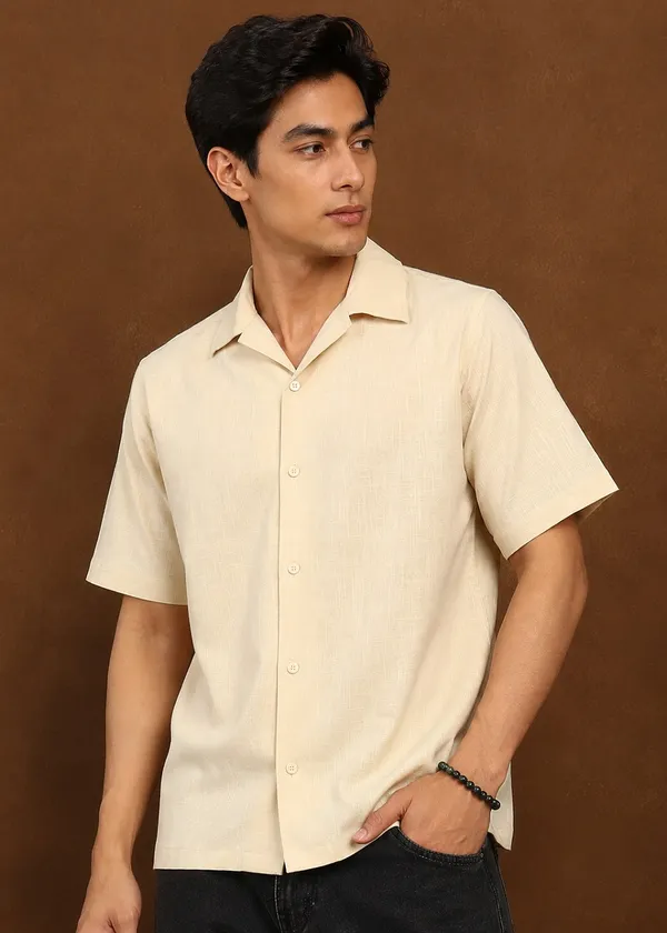 Beige_Linen_Short_Sleeve_Casual_Shirt_for_Men