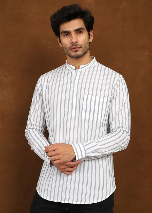 White_And_Grey_Striped_Slim_Fit_Casual_Shirt_For_Men