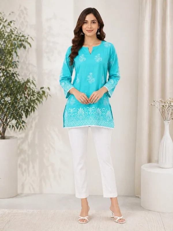 Sea_Green_printed_Short_Kurti_for_Women