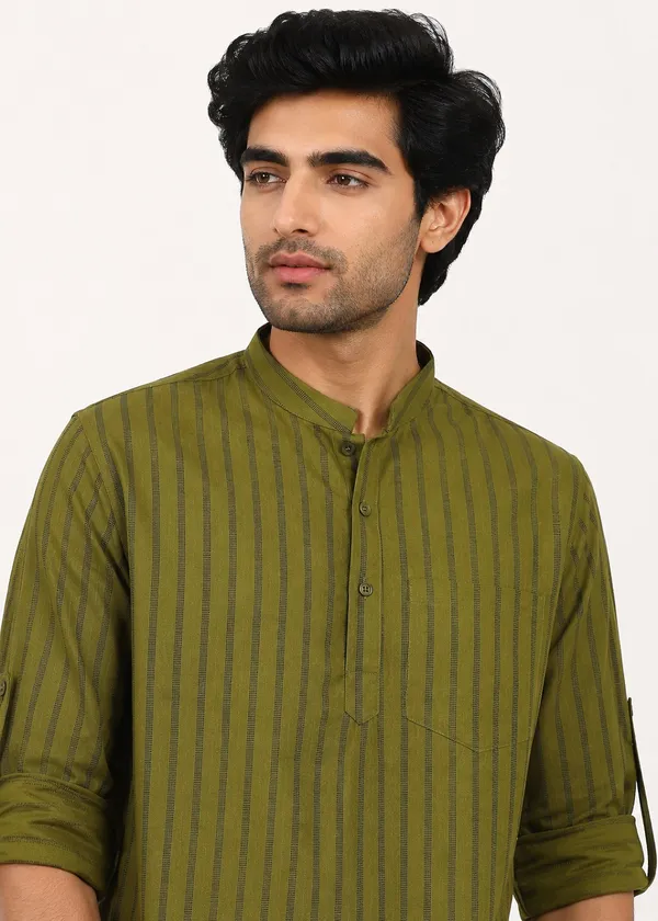 Olive_Green_Striped___Kurta_for_Men