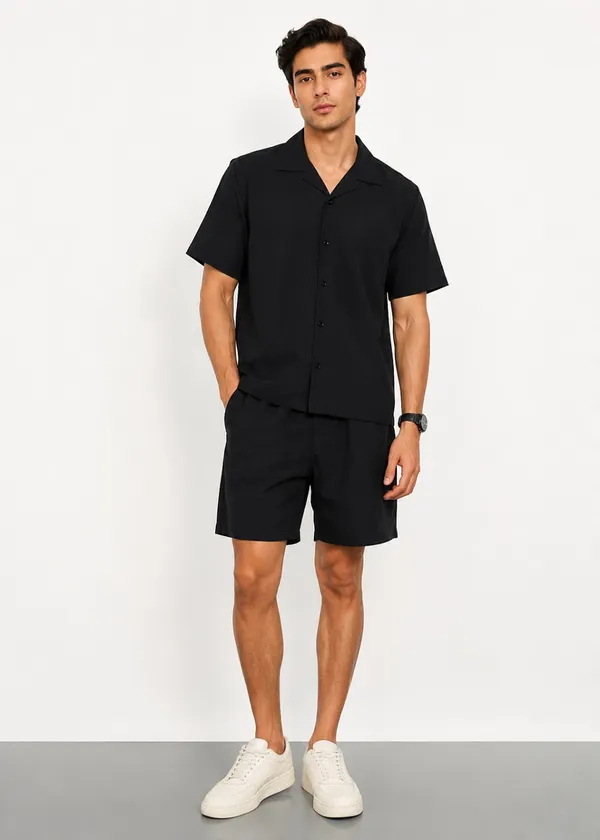 Black___Short_Sleeve_Shirt_And_Shorts_Co-Ord_Set_For_Men