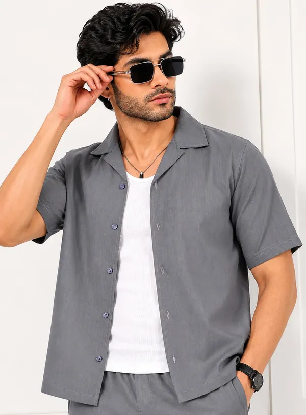 Grey___Matching_Shirt_And_Shorts_Set_For_Men
