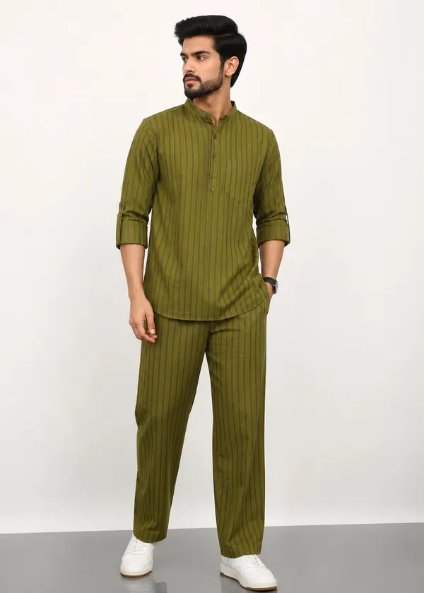 Olive_Green_Striped___Kurta_Pajama_Set_for_Men