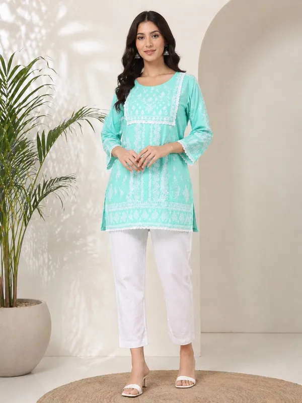 Sea_Green_Printed___Short_Kurti_for_Women