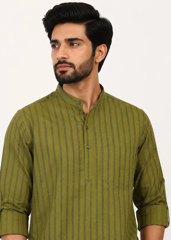 Olive_Green_Striped___Kurta_Pajama_Set_for_Men