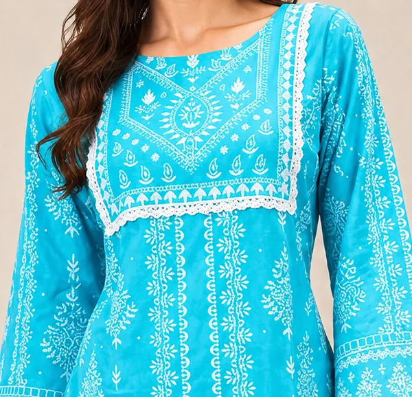 Turquoise_Printed___Short_Kurti_for_Women
