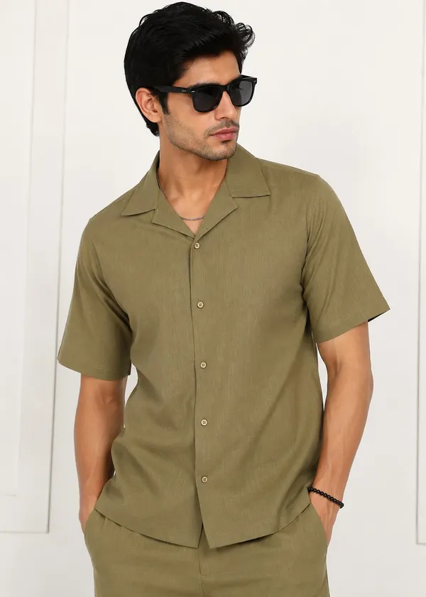Olive_Green___Short_Sleeve_Shirt_and_Shorts_Set_for_Men