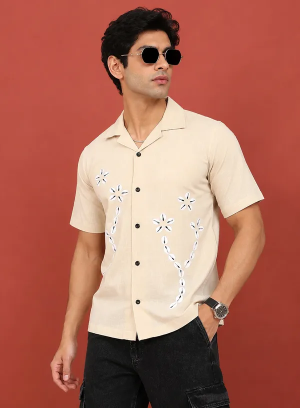 Beige_Printed_Cuban_Collar_Shirt_for_Men