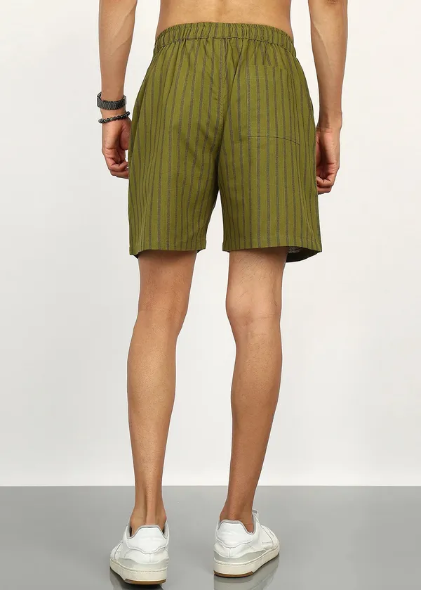 Olive_Green_Vertical_Stripe_Drawstring_Shorts_for_Men