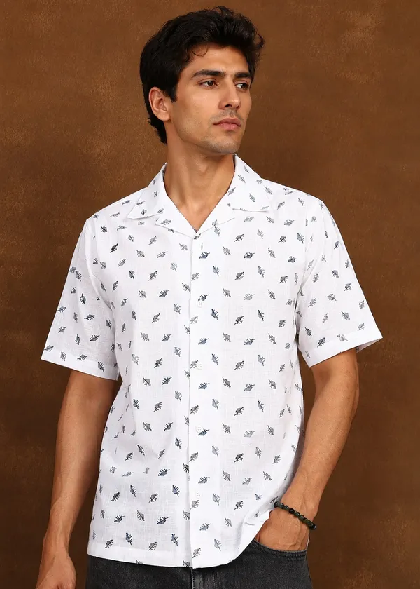 White_Leaf_Printed___Short_Sleeve_Casual_Shirt_for_Men
