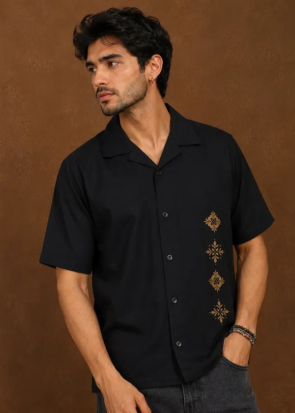 Black___Floral_printed_Short_Sleeve_Shirt_for_Men