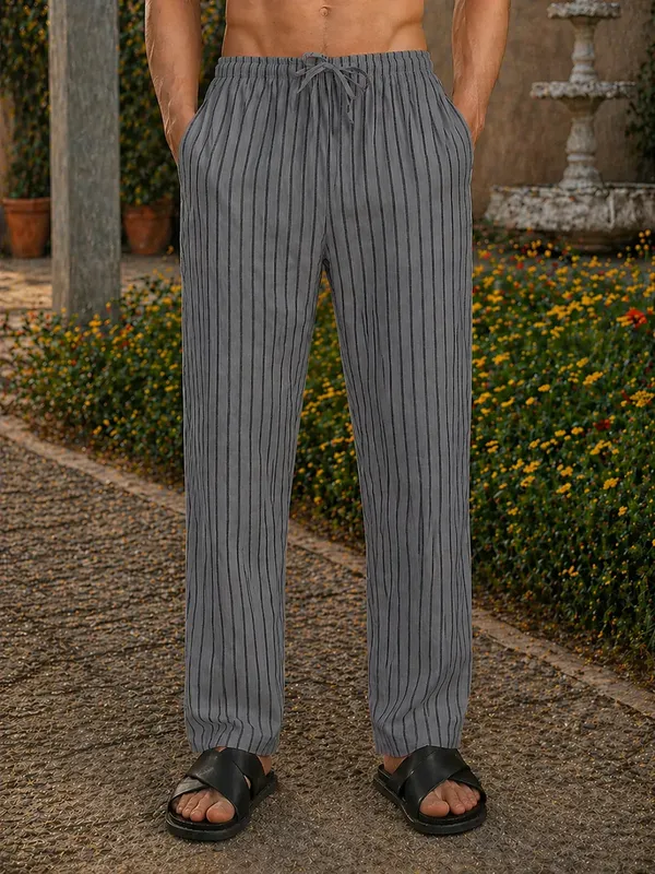 Grey_Striped_Drawstring_Casual_Trousers_for_Men